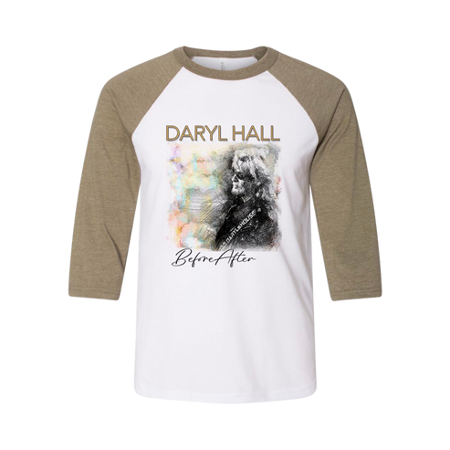 A raglan baseball tee with 3/4 sleeves featuring a graphic of Daryl Hall on the front.