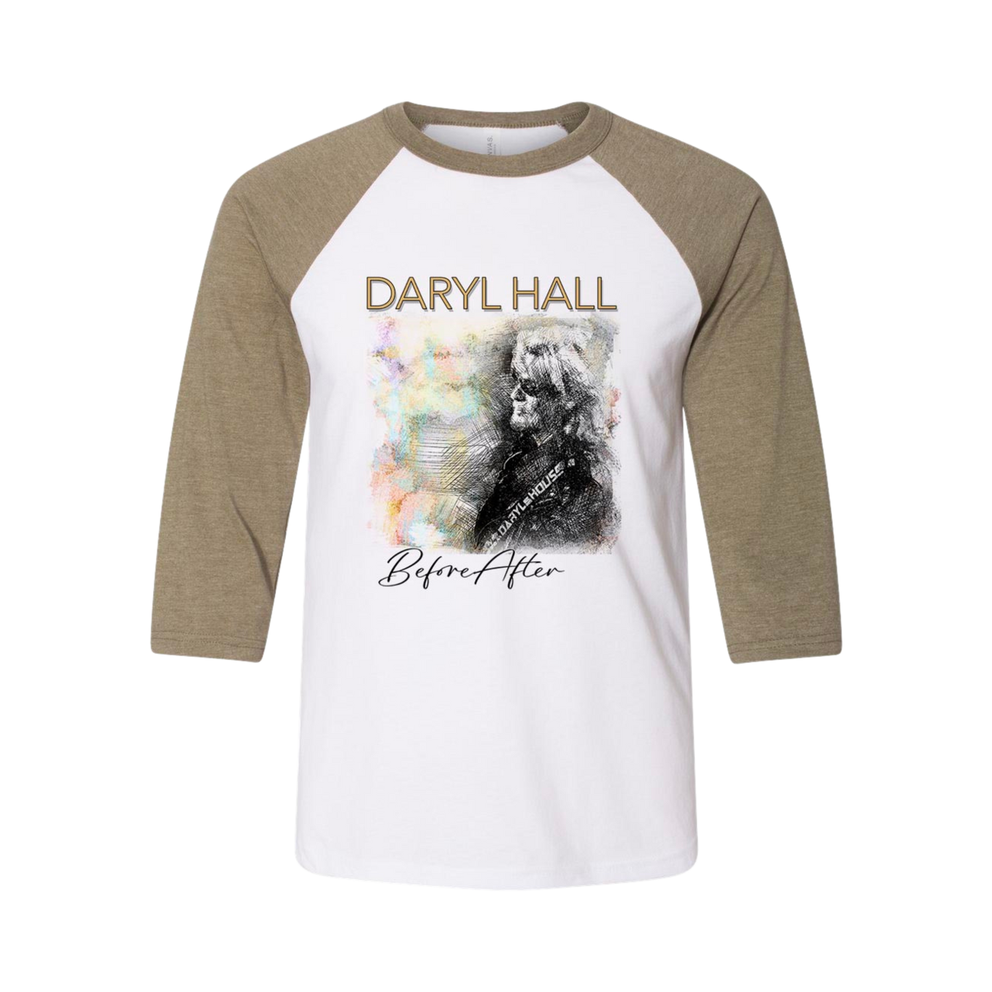 A raglan baseball tee with 3/4 sleeves featuring a graphic of Daryl Hall on the front.