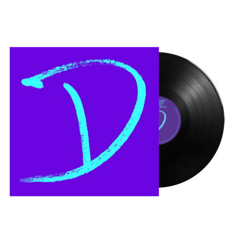 A digital image of a vinyl record cover featuring a blue stylized letter 'D' on a purple background, representing the artist's initial.
