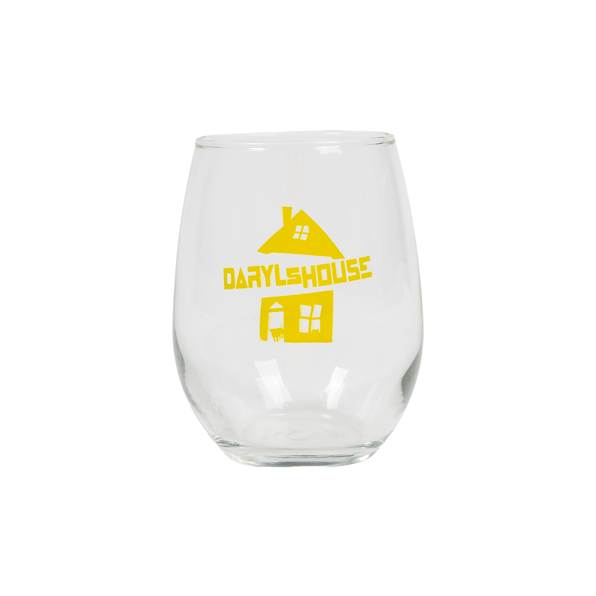 Clear glass with yellow 'Darylshouse' logo on a white background